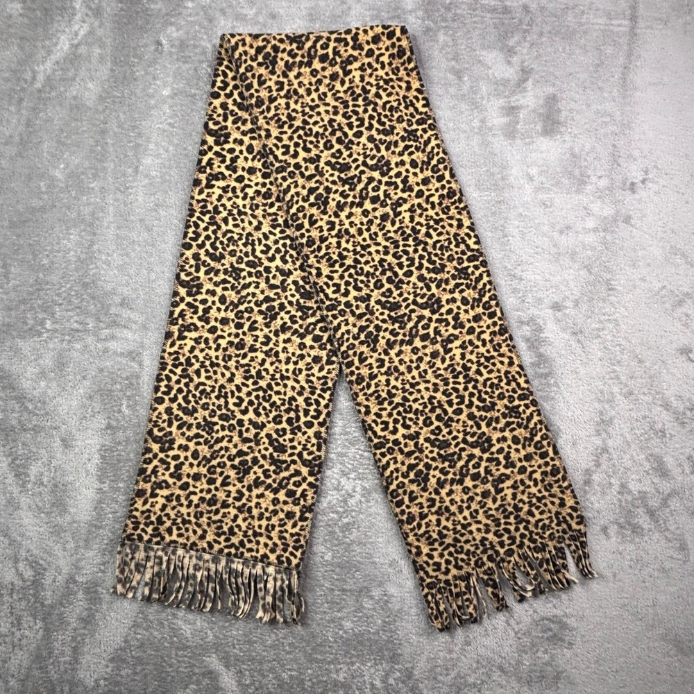 Merona Leopard Print‎ Fleece Scarf Brown Tan Animal Print Fringe Trim One Size